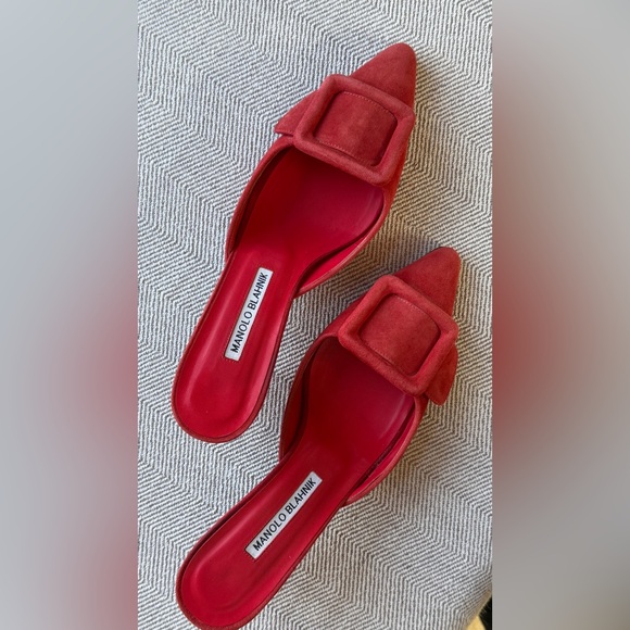 Manolo Blahnik Shoes - Manolo Blahnik Red Suede Maysale Mules